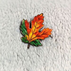 Vintage Sterling Silver and Enamel Maple Leaf Brooche